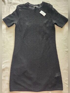 NWT Banana Republic Black Open Knit Viscose Sweater Dress Size S